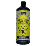 A bottle of Proflax Ultimate Superfood for Dogs Liver Love, which is a dietary supplement for dogs.