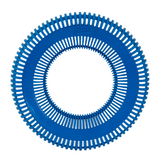 A blue Chuckit Rugged Flyer, a circular dog toy with multiple slits and the brand name visible.