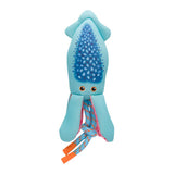 Fabdog Floatie Squid Dog Toy featuring a neoprene shell, recycled-material rope legs, a squeaky centre, and a floating design, measuring 9.5 inches.