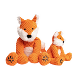 Fabdog Floppy Fox Plush Dog Toy with floppy limbs, soft pineapple plush, and five squeakers for interactive play.