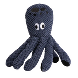 Fabdog Floppy Octopus Plush Dog Toy with soft pineapple plush, floppy limbs, and nine squeakers, available in small and large sizes.