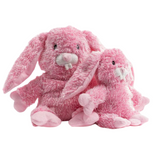Fabdog Fluffy Bunny Plush Dog Toy with soft, shaggy plush, floppy ears, 4 squeakers, and 1 grunter, measuring 19 inches.