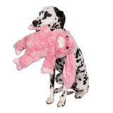 Fabdog Fluffy Bunny Plush Dog Toy with soft, shaggy plush, floppy ears, 4 squeakers, and 1 grunter, measuring 19 inches.