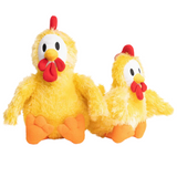 Fabdog Fluffy Chicken Plush Dog Toy with soft, shaggy plush, 2 squeakers, 1 grunter, and Fabtough lining, measuring 17 inches.