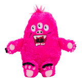 Fabdog Fluffy Pink Monster Plush Dog Toy with 4 squeakers, 1 grunter, Fabtough lining, and soft shaggy texture, measuring 17 inches.
