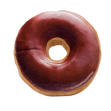 Fabdog Kuddly Kanine Donut Toy with chocolate-glazed doughnut design, two large squeakers, and durable stuff-less polyester shell, measuring 5.5 inches.