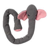 Fabdog Twisty Elephant Dog Toy, a 5-foot-long sherpa-covered elephant with floppy ears, squeakers, and crinkle paper for interactive fun.