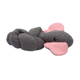 Fabdog Twisty Elephant Dog Toy, a 5-foot-long sherpa-covered elephant with floppy ears, squeakers, and crinkle paper for interactive fun.