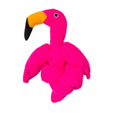 Fabdog Twisty Flamingo Dog Toy, a 5-foot-long vibrant pink flamingo with soft sherpa fabric, squeakers, and crinkle paper for interactive play.
