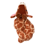 Fabdog Twisty Giraffe Dog Toy, a 5-foot-long giraffe covered in soft Sherpa fabric with squeakers, crinkle paper, and a twistable design.