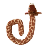 Fabdog Twisty Giraffe Dog Toy, a 5-foot-long giraffe covered in soft Sherpa fabric with squeakers, crinkle paper, and a twistable design.