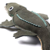 Eco-friendly dog toy shaped like a crocodile, made from soft suede and biodegradable jute fibre, perfect for sustainable pet play.