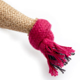 Eco-friendly ice cream cone dog toy featuring a jute cone, plaited jute rope scoop, and suede sunglasses, perfect for sustainable play.