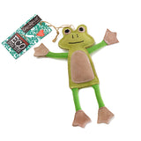 Eco-friendly dog toy shaped like a frog, crafted with natural jute and suede, perfect for safe and sustainable pet play.