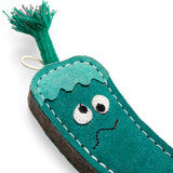Eco-friendly jalapeno-shaped dog toy made from natural jute, soft suede, and plaited jute rope. Perfect for chewing and tugging.