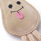 Eco-friendly dog toy shaped like a leek, made from sustainable jute and soft suede. Durable and safe for dogs to chew and play.