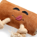 Eco-friendly Pam Au Chocolat dog toy, made with sustainable jute and soft suede for safe chewing and playtime.
