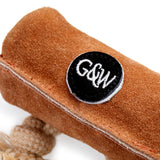 Eco-friendly Pam Au Chocolat dog toy, made with sustainable jute and soft suede for safe chewing and playtime.
