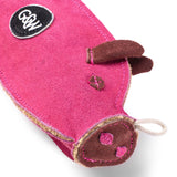 Eco-friendly Peggy the Pig dog toy, made from sustainable jute, suede, and a recycled crinkle bottle for safe, fun playtime.