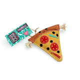 Eco-friendly Pepe Le Pizza dog toy made from sustainable jute and soft suede, perfect for chewing and play.