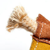 Eco-friendly Pepe Le Pizza dog toy made from sustainable jute and soft suede, perfect for chewing and play.