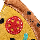 Eco-friendly Pepe Le Pizza dog toy made from sustainable jute and soft suede, perfect for chewing and play.