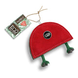 Eco-friendly Rainbow Warrior dog toy made from natural jute and soft suede, featuring rope legs for tugging and fetching fun.