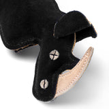 Eco-friendly Ronnie the Rhino dog toy made from jute, recycled cotton, and suede, with a crinkly bottle inside for interactive play.