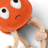 Sid the Squid eco-friendly dog toy made from suede, natural jute fibre, and strong jute rope arms for tugging and chewing fun.