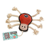 Spike the Spider eco-friendly dog toy made from soft suede and natural jute fibre, featuring eight sturdy rope legs for interactive play.