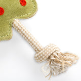 Splodge eco-friendly dog toy made from soft suede and natural jute fibre, with sturdy jute rope legs for interactive play.