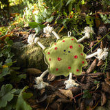 Splodge eco-friendly dog toy made from soft suede and natural jute fibre, with sturdy jute rope legs for interactive play.