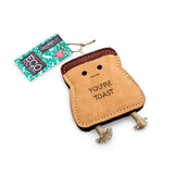 Green & Wilds You’re Toast Eco Dog Toy – fun toast-shaped natural jute and suede dog toy with plaited rope legs.