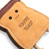 Green & Wilds You’re Toast Eco Dog Toy – fun toast-shaped natural jute and suede dog toy with plaited rope legs.