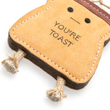 Green & Wilds You’re Toast Eco Dog Toy – fun toast-shaped natural jute and suede dog toy with plaited rope legs.