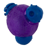 JW Dog Gnawberry Chew-ee treat dispensing dog toy with scrubber knobs, designed for dental cleaning and interactive play.