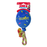KONG Birthday Blue Balloon Dog Toy with Rope – Festive Squeaky Fetch & Tug Toy