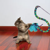 KONG Cat Teaser Curlz – Spring-Loaded Wand Toy with Feather & Ribbon for Cats