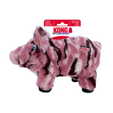 KONG Low Stuff Stripes Pig Plush Dog Toy – Soft, floppy body with low tone squeaker, minimal stuffing, and high-contrast stripes.