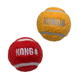 KONG Sport Softies Balls 2 Pack – soft plush, bouncy dog fetch ball with sherpa fleece, gentle on teeth and gums, no squeaker.