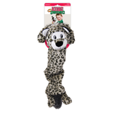 A jumbo plush toy resembling a snow leopard with a KONG brand tag, designed for dog play.