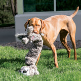 KONG Stretchezz Jumbo Snow Leopard - Extra Long Squeaky & Crinkle Plush Toy for Dogs
