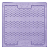 A purple LickiMat Soother slow feeding mat for dogs with a textured surface and handles.