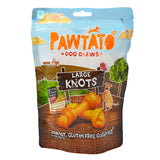 Pawtato Knots – Vegan, hypoallergenic, low-fat, and rawhide-free dog chews made with sweet potato and rice.