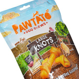 Pawtato Knots – Vegan, hypoallergenic, low-fat, and rawhide-free dog chews made with sweet potato and rice.