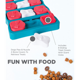 Nina Ottosson Dog Brick Puzzle – Level 2 interactive dog toy with treat-hiding flip lids, sliding panels, and removable bone covers.