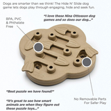Challenge your dog’s mind with the Nina Ottosson Dog Hide N’ Slide Puzzle! This Level 2 interactive toy features 14 treat compartments to keep your pup engaged and entertained.