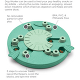Nina Ottosson Dog Worker Green puzzle toy with flippers, blocks, and spinning centre for advanced dog enrichment.