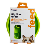 Bright green Nina Ottosson Kitty Slow Feeder with maze design and a slip-resistant base for cats eating wet or dry food.