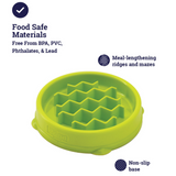 Bright green Nina Ottosson Kitty Slow Feeder with maze design and a slip-resistant base for cats eating wet or dry food.